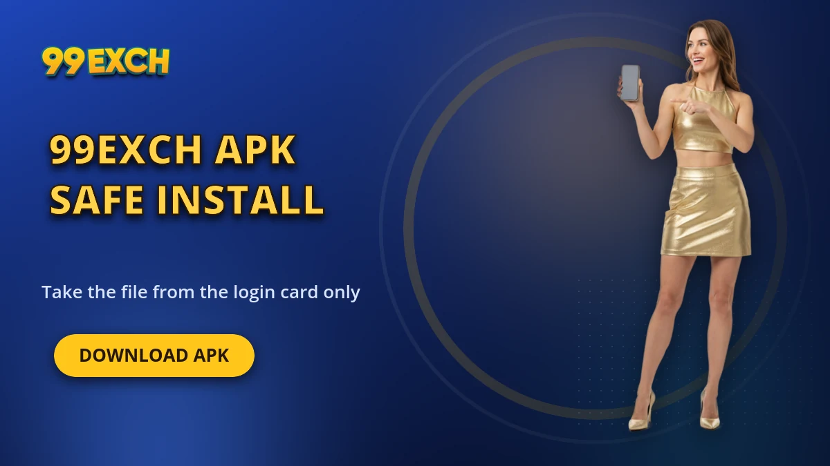 99exch apk safe install banner advising to take the download file from the login card only