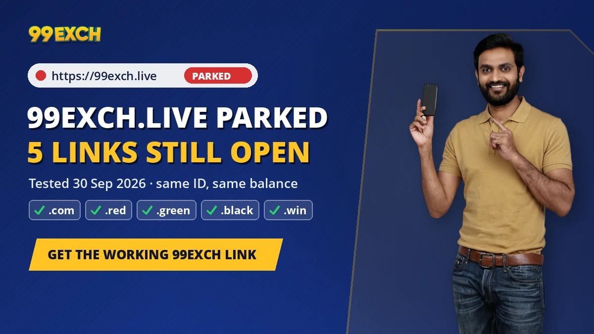 99exch.live address status on 30 Sep 2026 with the parked domain set beside five working 99exch login links
